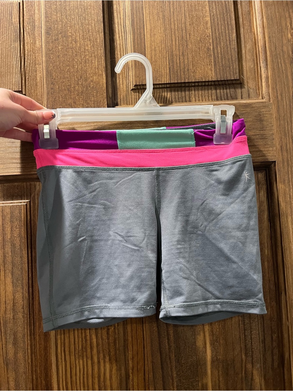 Danskin Gray Athletic Spandex with Pink Waistband and Mint Accent